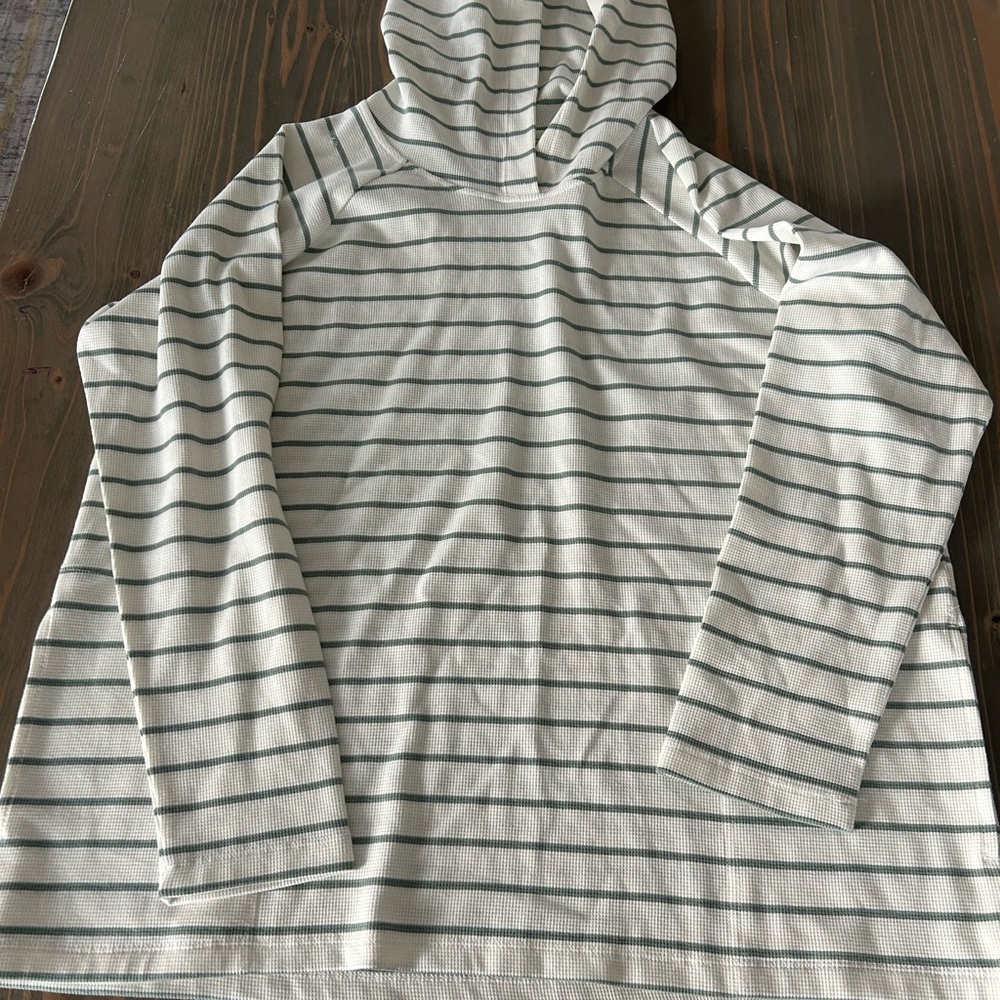 Women's Striped Hooded Sweater in Cream and Green